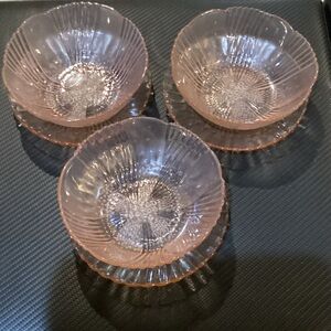 Vintage Set of Pink Glass Bowls with side plates